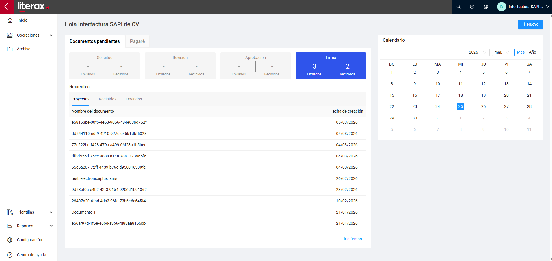 Vista general de la plataforma Literax para gestión de documentos legales